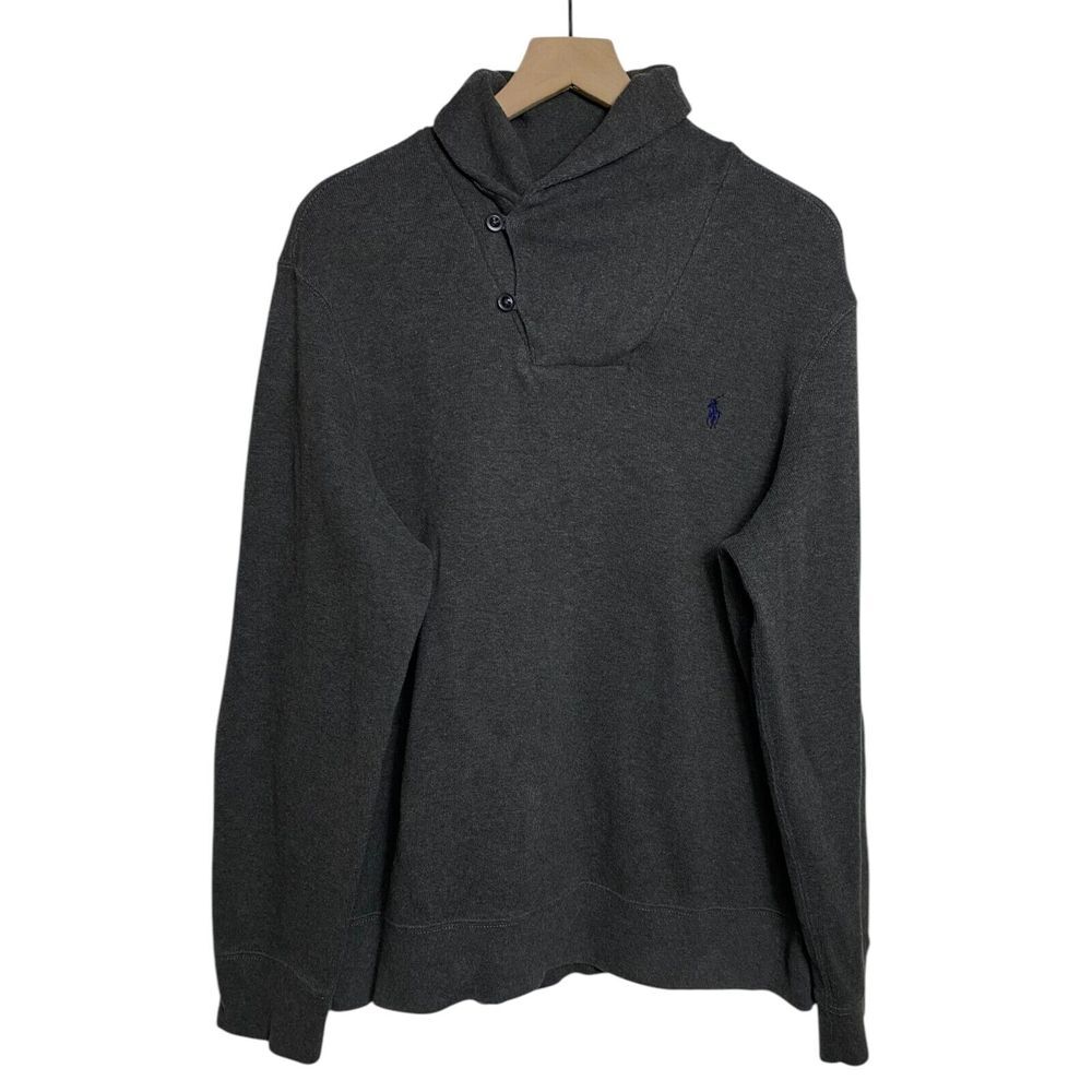 Vtg Polo Ralph Lauren Mens Size XL Gray Heavy Knit Shawl‎ Collar Sweater Cotton